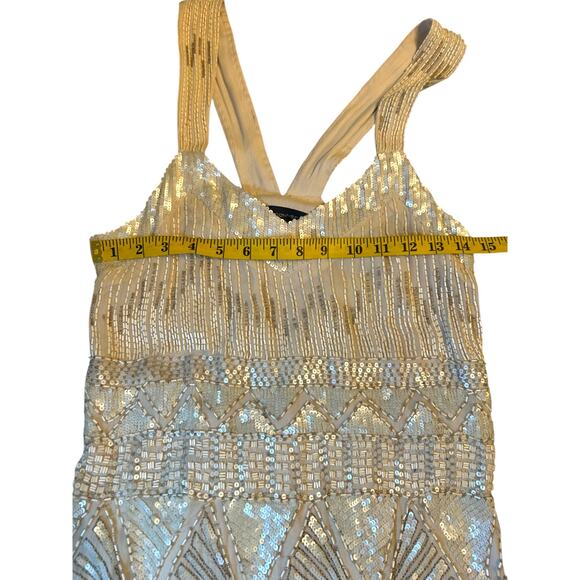French Connection Champagne Beaded Dress - Size 6 - Picture 7 of 16